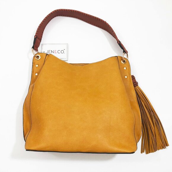 Jen and Co. Handbags - NWT Jen & Co Amber Hobo Vegan Faux Leather Mustard 13x11.5x5 inches